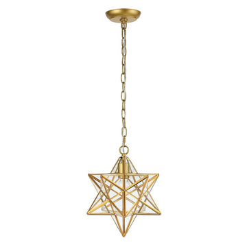 Stellaa 12" Moravian Star Metal/Clear Glass LED Pendant - JONATHAN Y